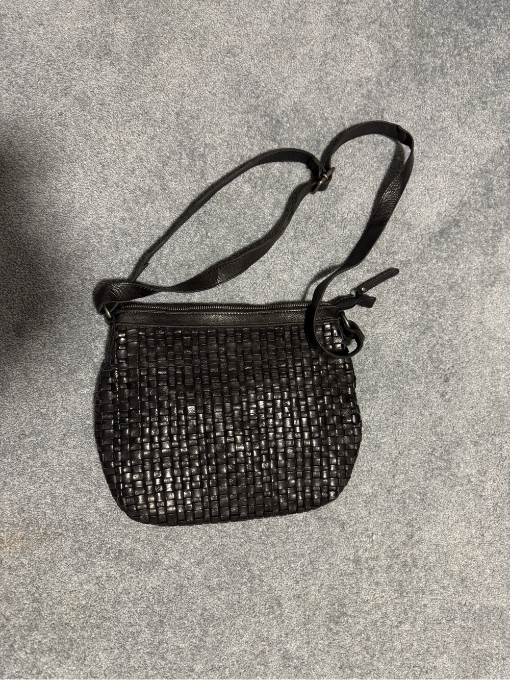 Woven Leather Crossbody Bag - Black